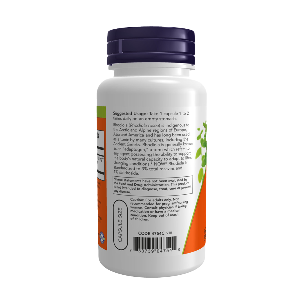 NOW Foods Rhodiola 500 mg 60 capsules backside