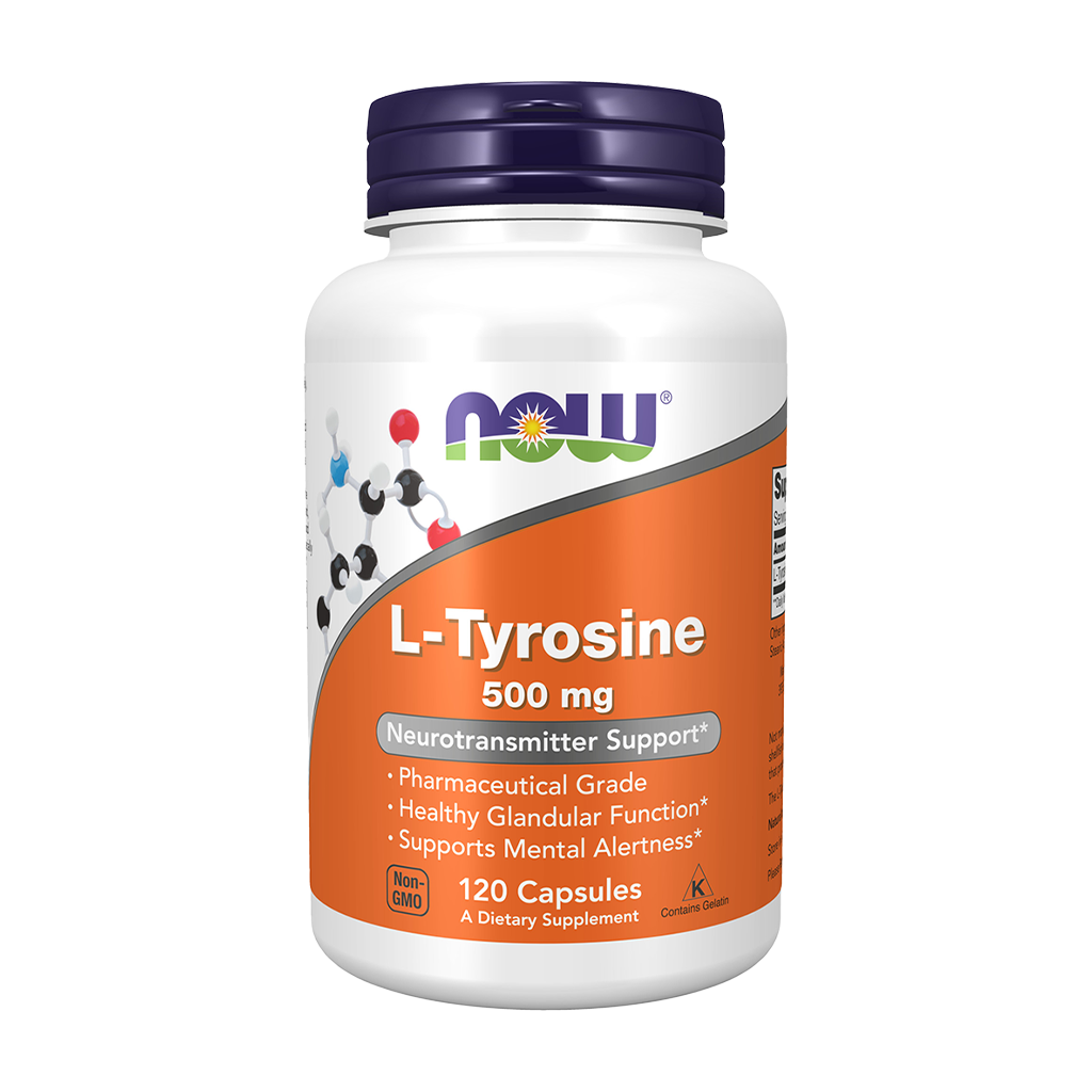 now foods l tyrosine 500mg 120 capsules packshot front