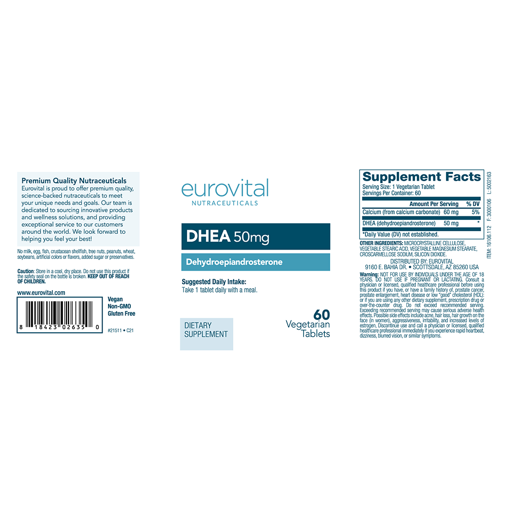 Eurovital DHEA 50mg (60 tablets) label