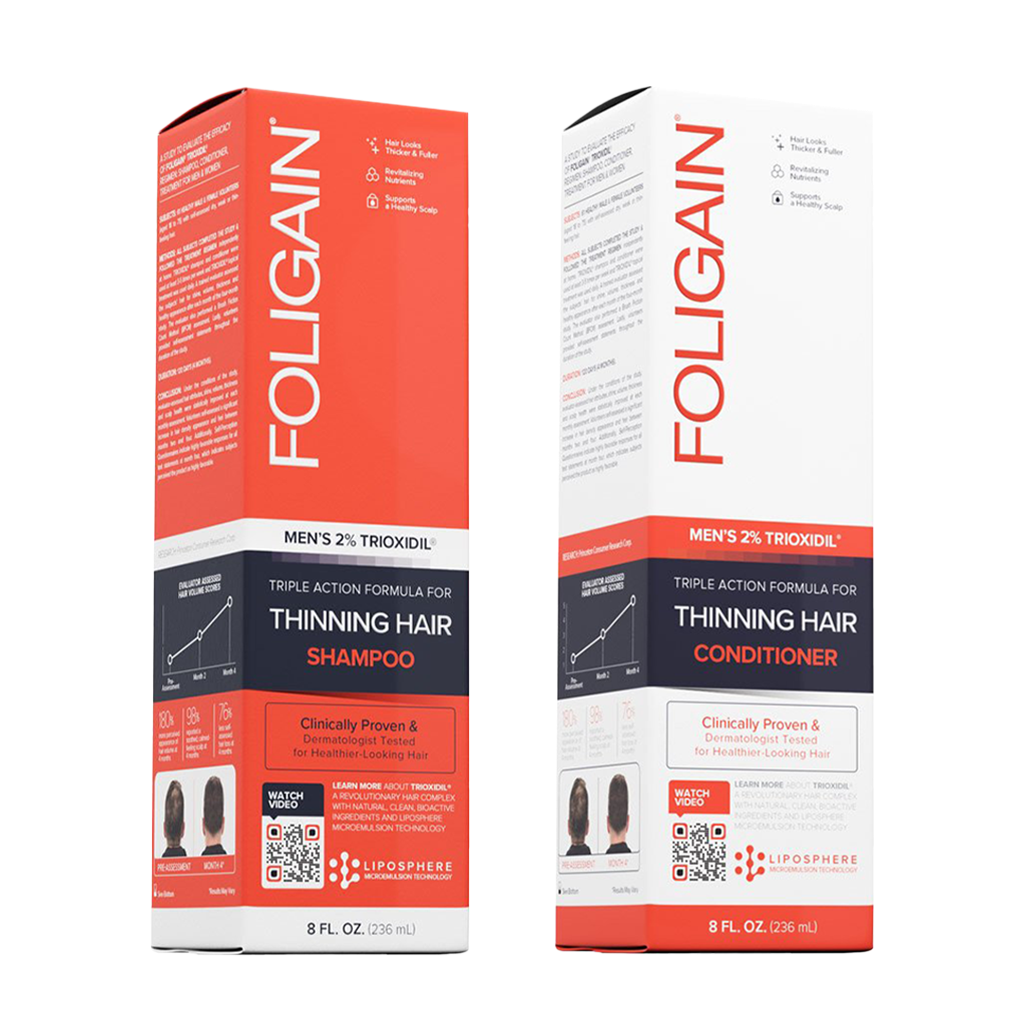 FOLIGAIN Anti-Hair Loss Shampoo & Conditioner for Men (2x 236 ml.) packaging