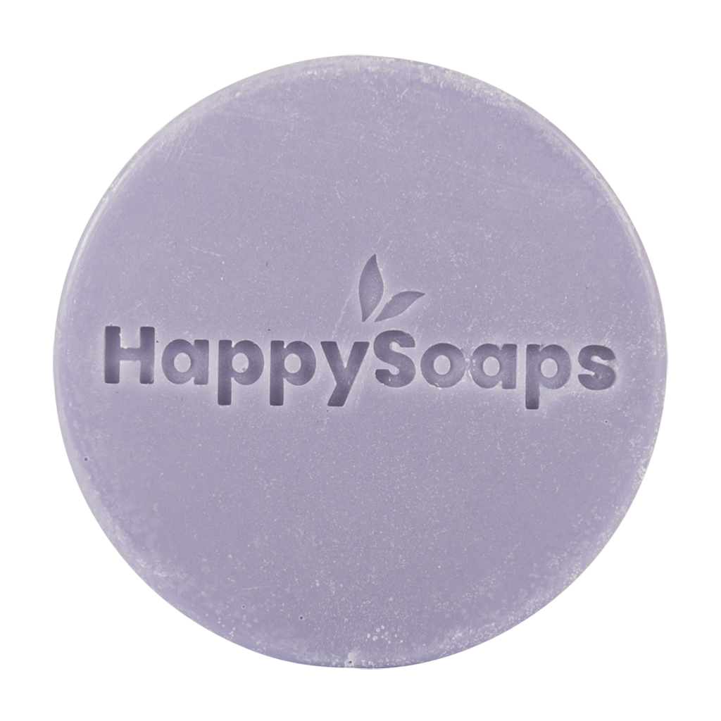 plastic-free and natural conditioner bar against yellow tones lavender bliss