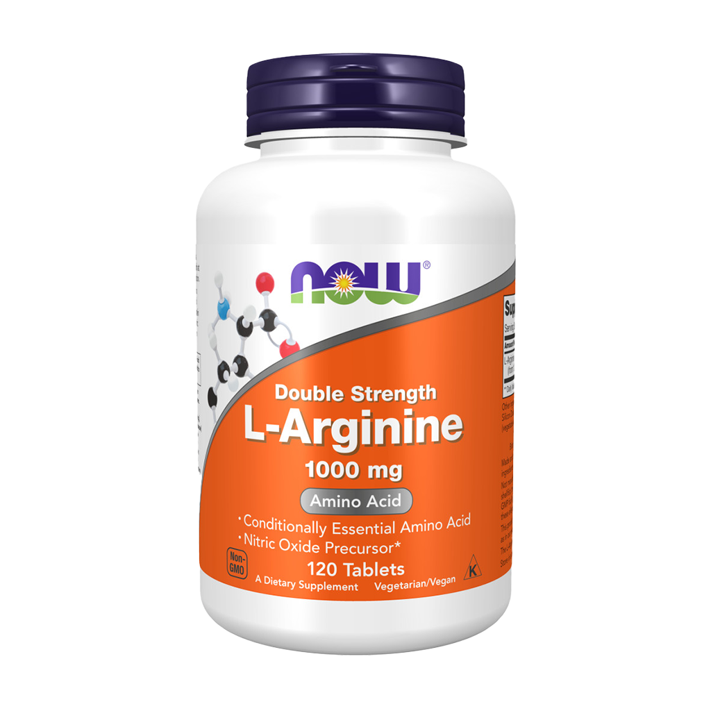 NOW Foods L-Arginine 1,000 mg, precursor of nitric oxide (120 tablets) Front cover