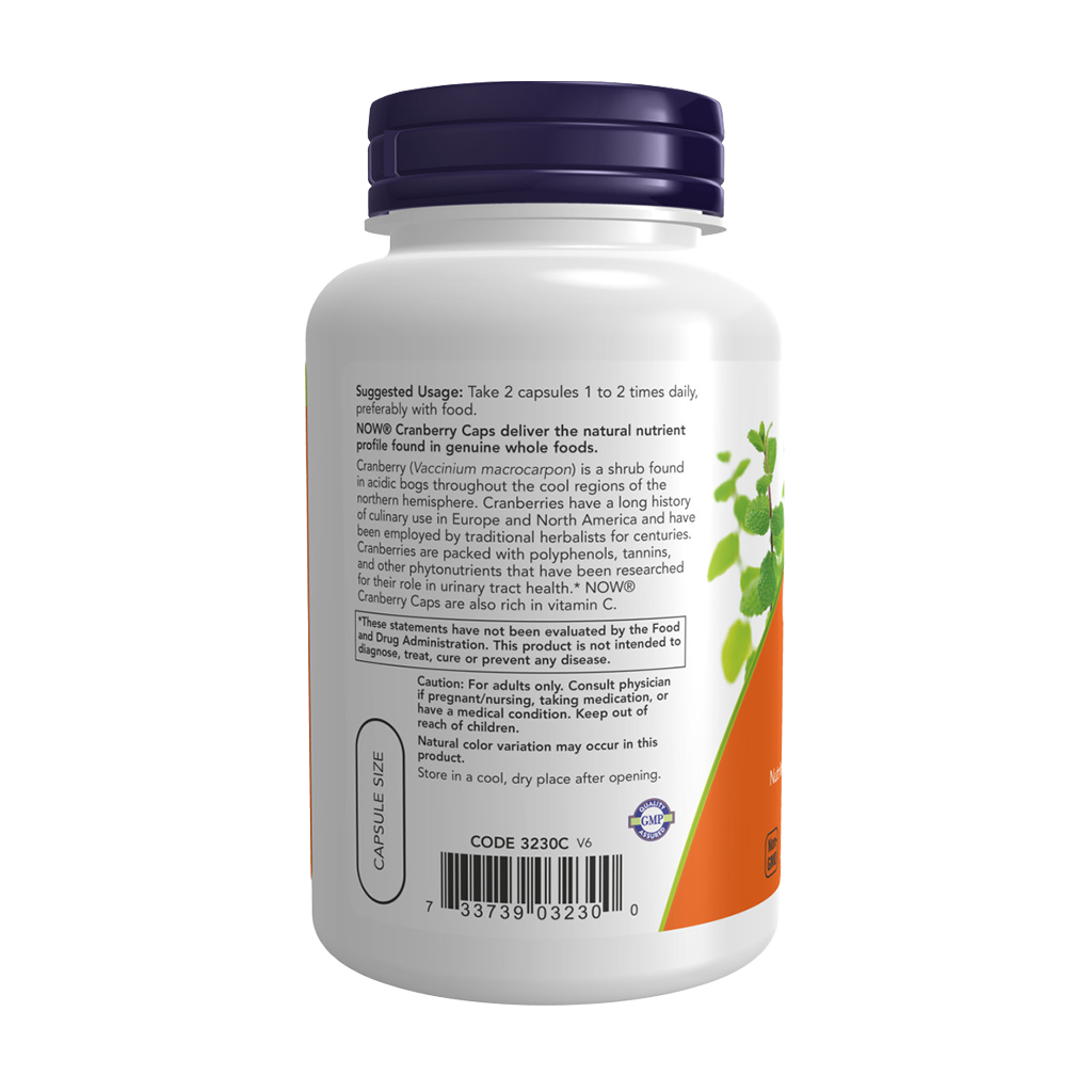NOW Foods Cranberry 700mg + Vitamin C (100 capsules) Backside