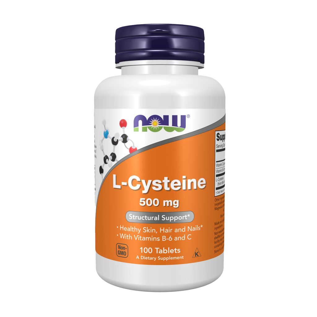    NOW Foods L-Cysteine 500 mg with vitamin B6 and C 100 tablets Front cover