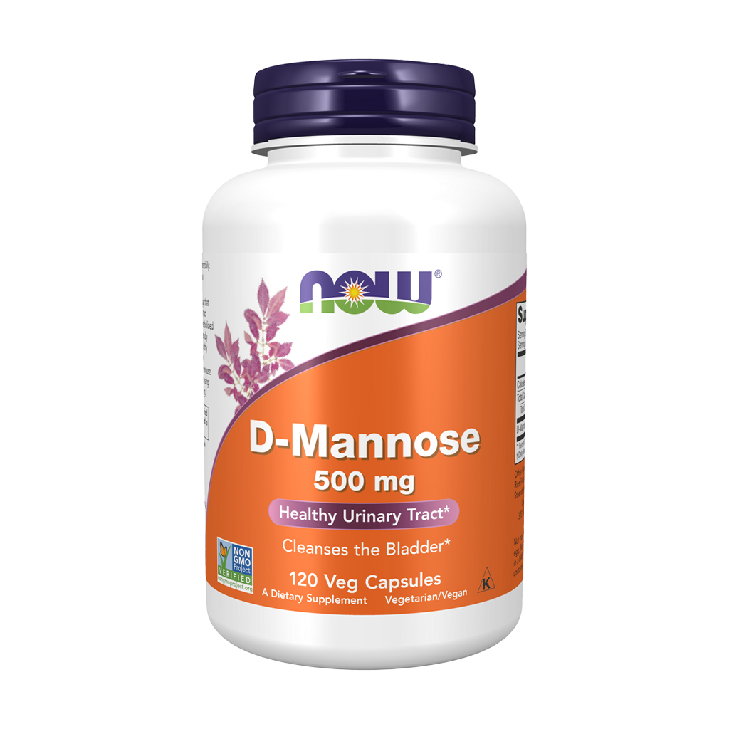 NOW Foods D-Mannose 500 mg (120 vegan capsules) Front