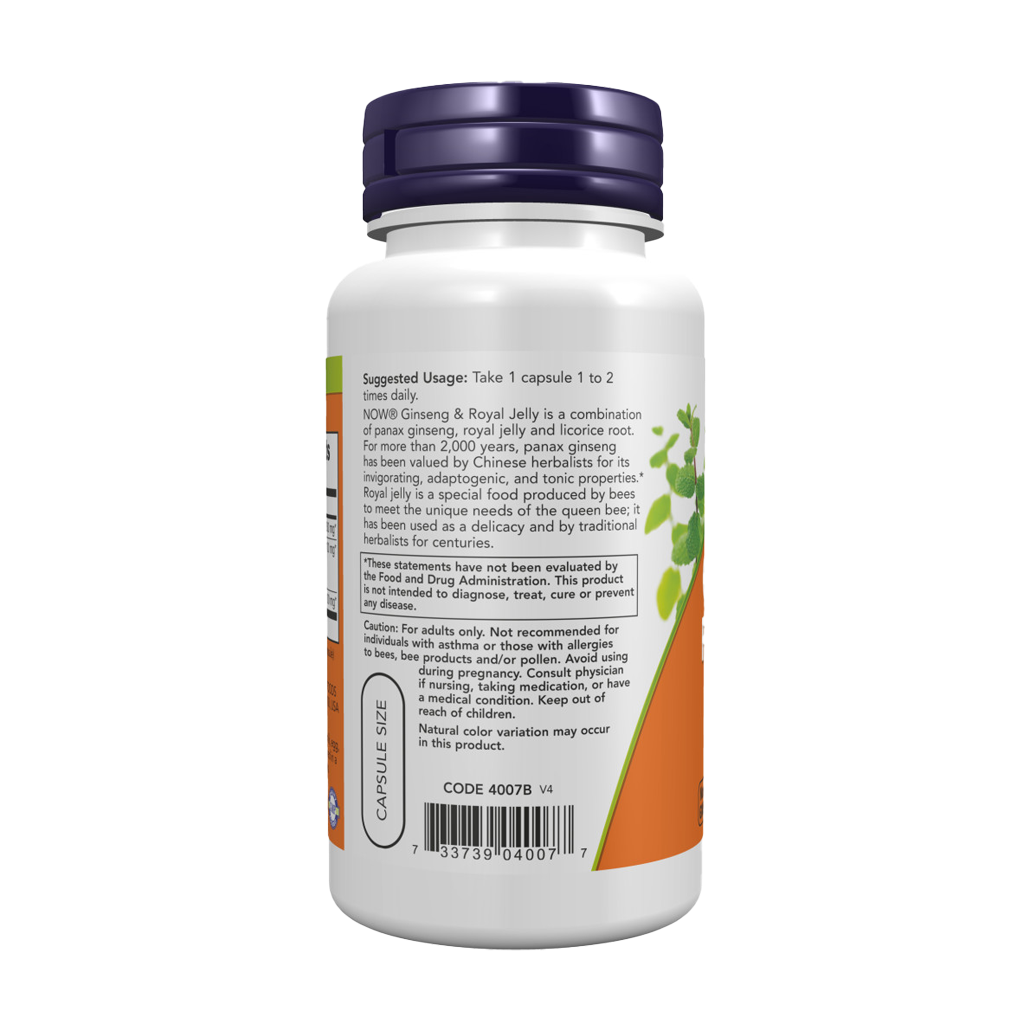 NOW Foods Ginseng & Royal Jelly (90 capsules) Side
