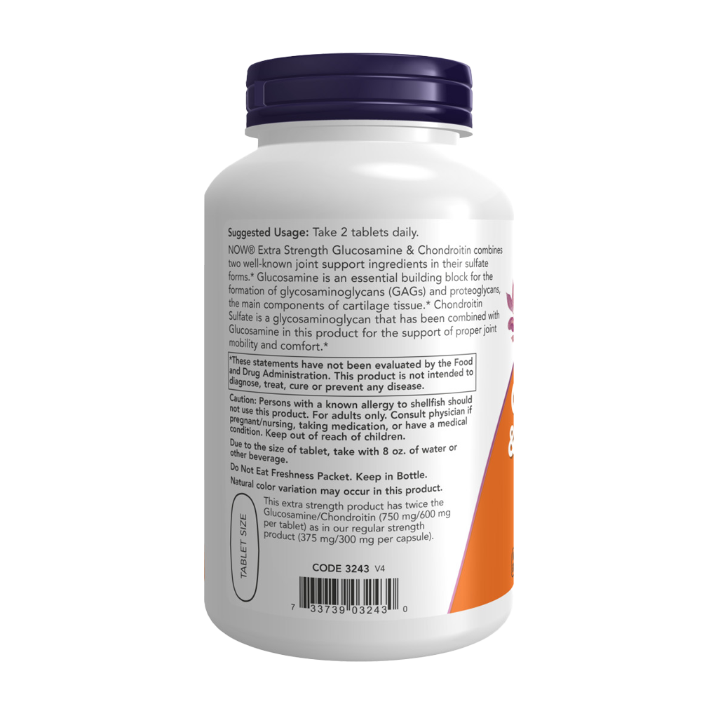 NOW Foods Glucosamine & Chondroitin Extra Strength side label