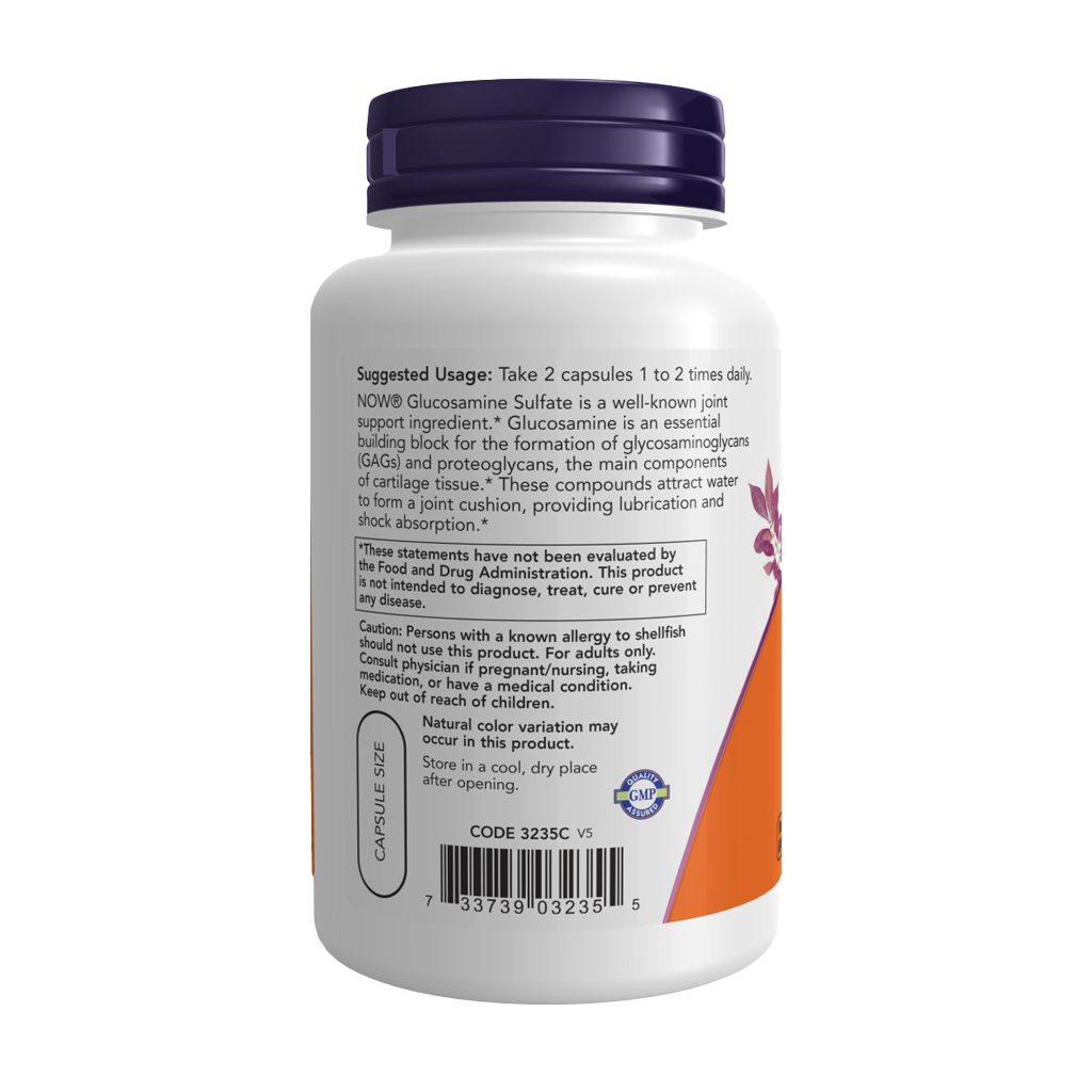 NOW Foods Glucosamine sulfate 750 mg 120 capsules side label