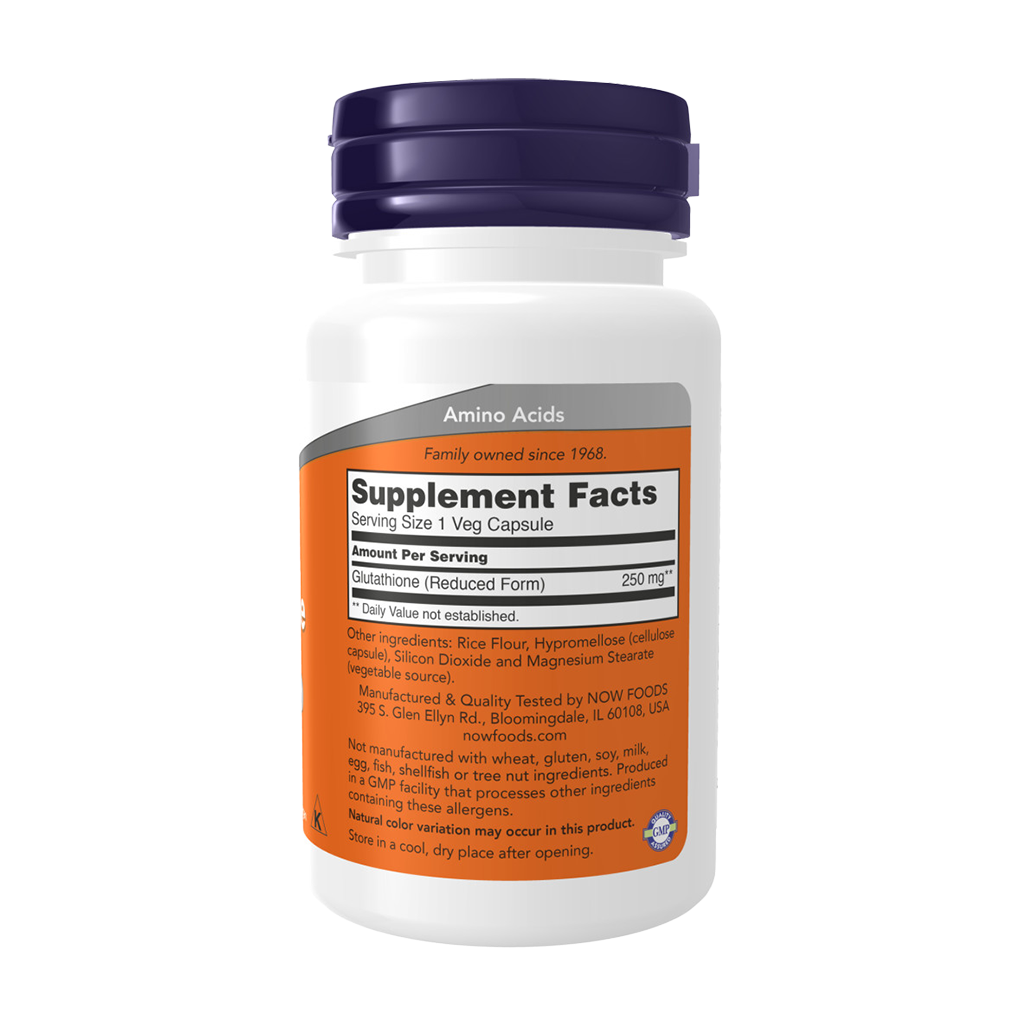 NOW Foods Glutathione 250 mg (60 capsules) Backside