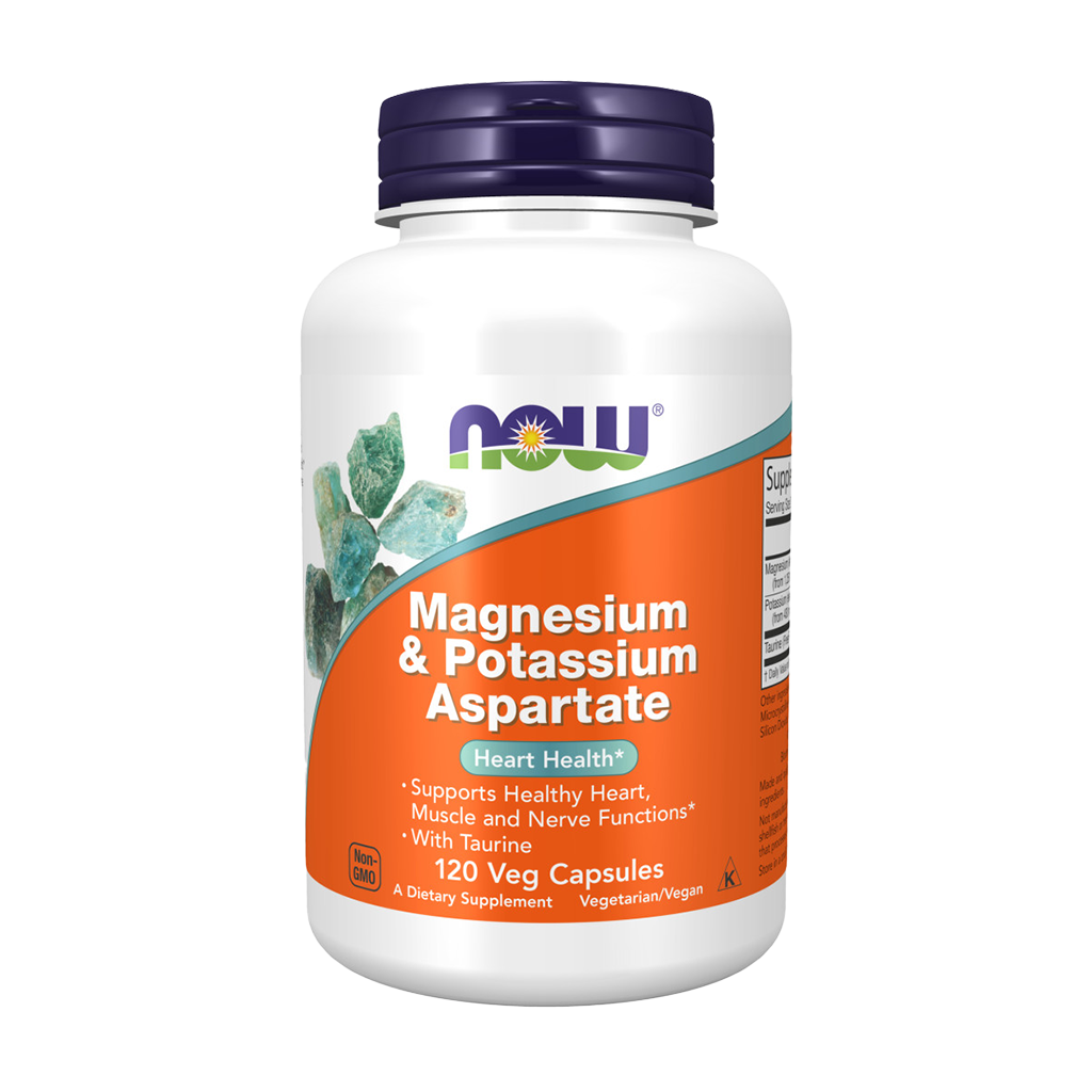 NOW Foods Magnesium & Potassium Aspartate (120 capsules) front.