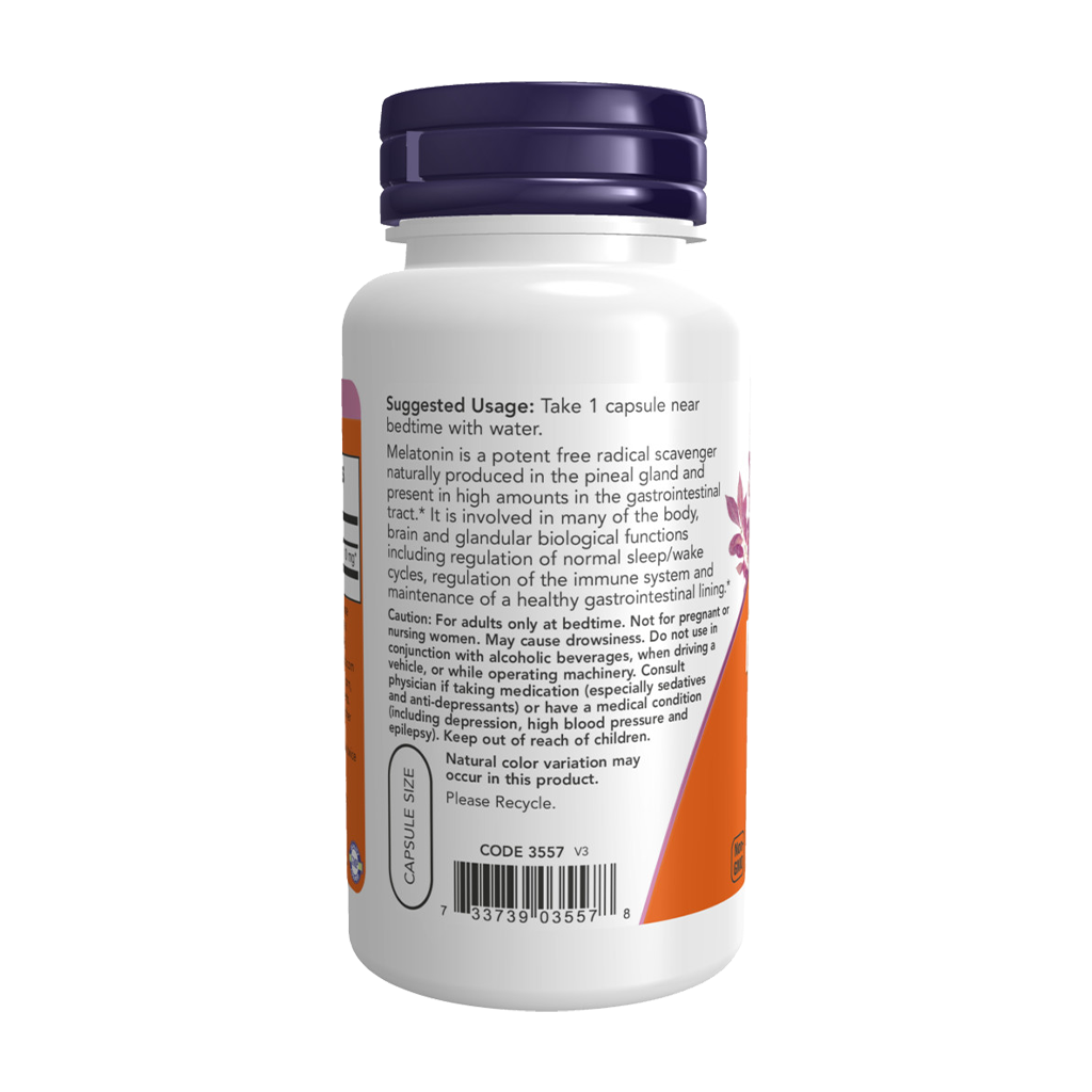 NOW Foods Melatonin 10 mg (100 capsules) back side