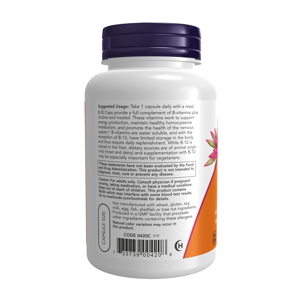 NOW Foods Vitamine B Complex B-50 (100 capsules) Zijkant
