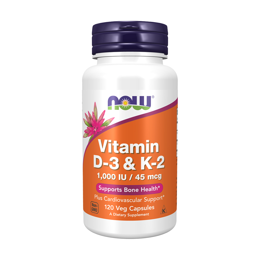 NOW Foods Vitamin D3 & K2 1000 IU / 45 mcg (120 vegetarian capsules)