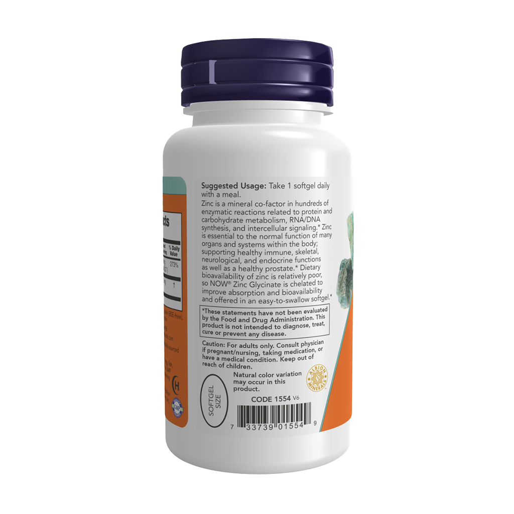 NOW Foods Zinc Glycinate 30 mg (120 softgels) Side